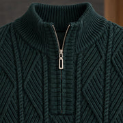 Quentin Men's Diamond Cable Quarter-Zip Sweater - Forest Green - men's clothing - Michael Verde - Image 4
