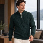 Quentin Men's Diamond Cable Quarter-Zip Sweater - Forest Green - Men's Clothing > Sweaters & Cardigans > Quarter-Zip Sweaters - Michael Verde - Image 2