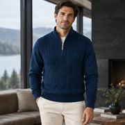Quentin Men's Diamond Cable Quarter-Zip Sweater - Navy Blue - Men's Clothing > Sweaters & Cardigans > Quarter-Zip Sweaters - Michael Verde - Image 1