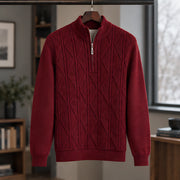 Quentin Men's Diamond Cable Quarter-Zip Sweater - Burgundy - male - Michael Verde - Image 3