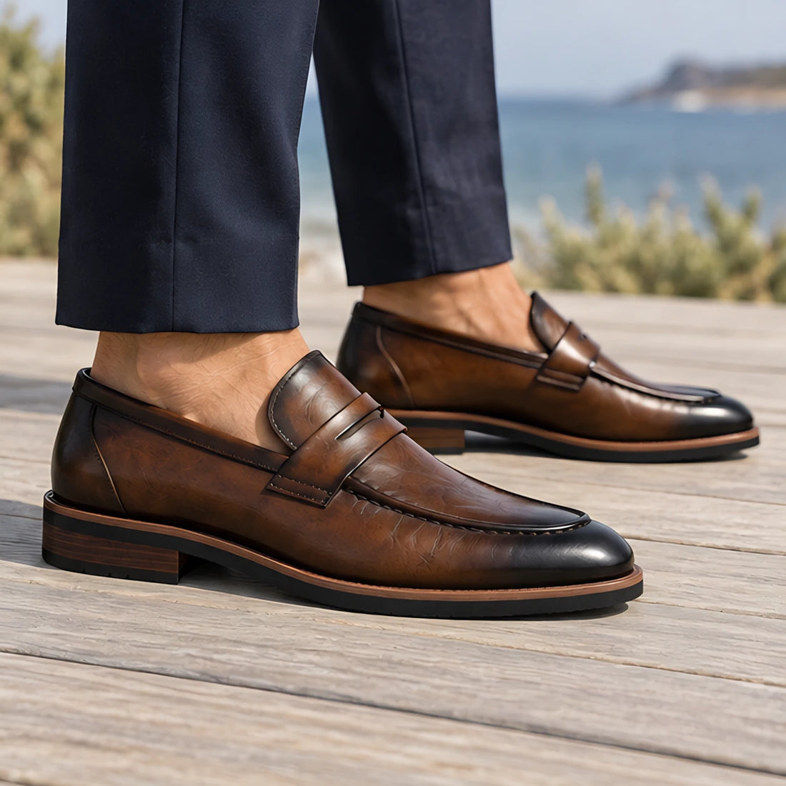 Radnor Men's Burnished Leather Penny Loafers - Brown - Shoes - Michael Verde - Image 2