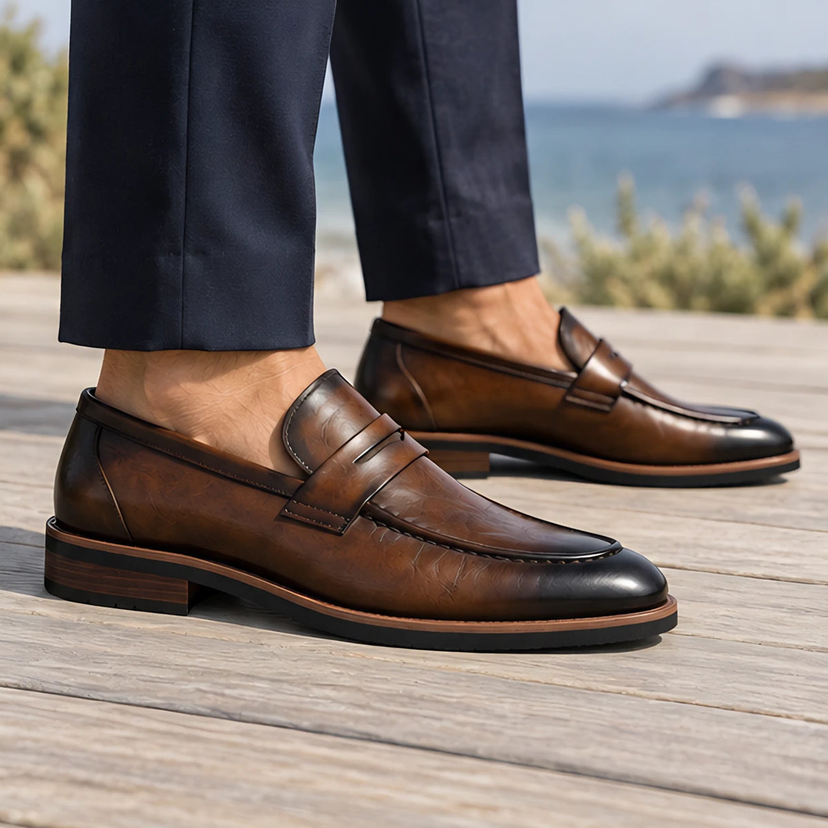 Radnor Men's Burnished Leather Penny Loafers - Brown - Shoes - Michael Verde - Image 2