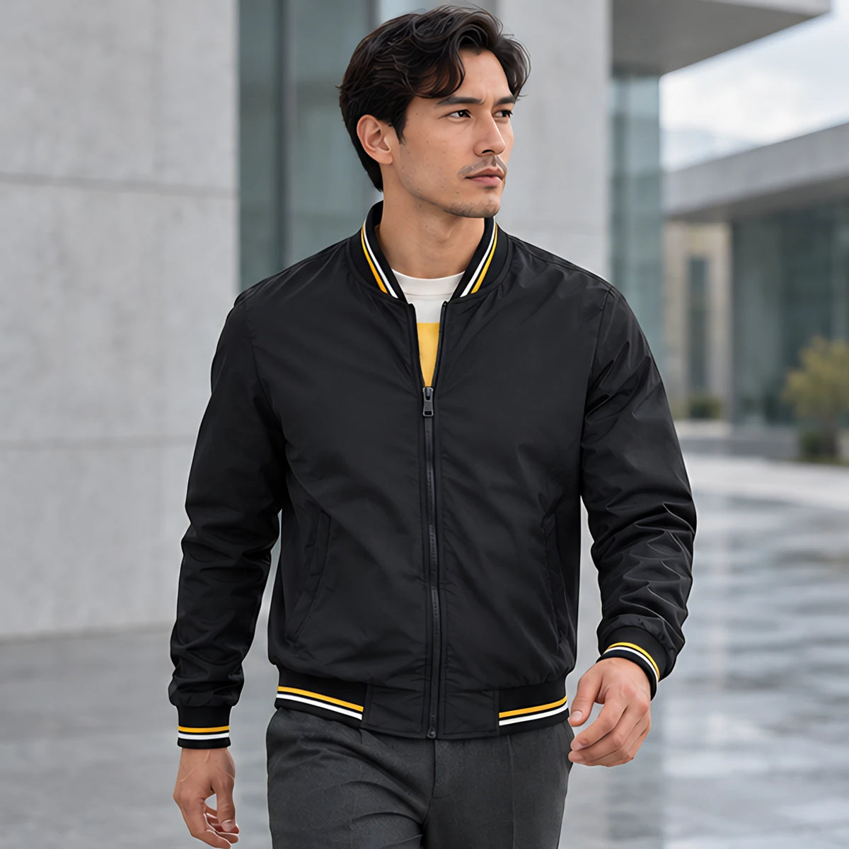Raphael Men's Striped-Trim Bomber Jacket - Black - Men's Clothing > Outerwear > Bomber Jackets - Michael Verde - Image 2