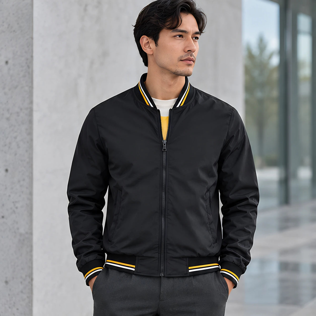 Raphael Men's Striped-Trim Bomber Jacket - Black - Men's Clothing > Outerwear > Bomber Jackets - Michael Verde - Image 1