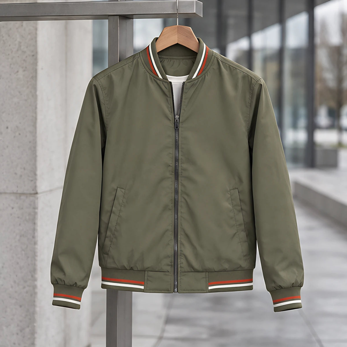 Raphael Men's Striped-Trim Bomber Jacket - Olive - male - Michael Verde - Image 3
