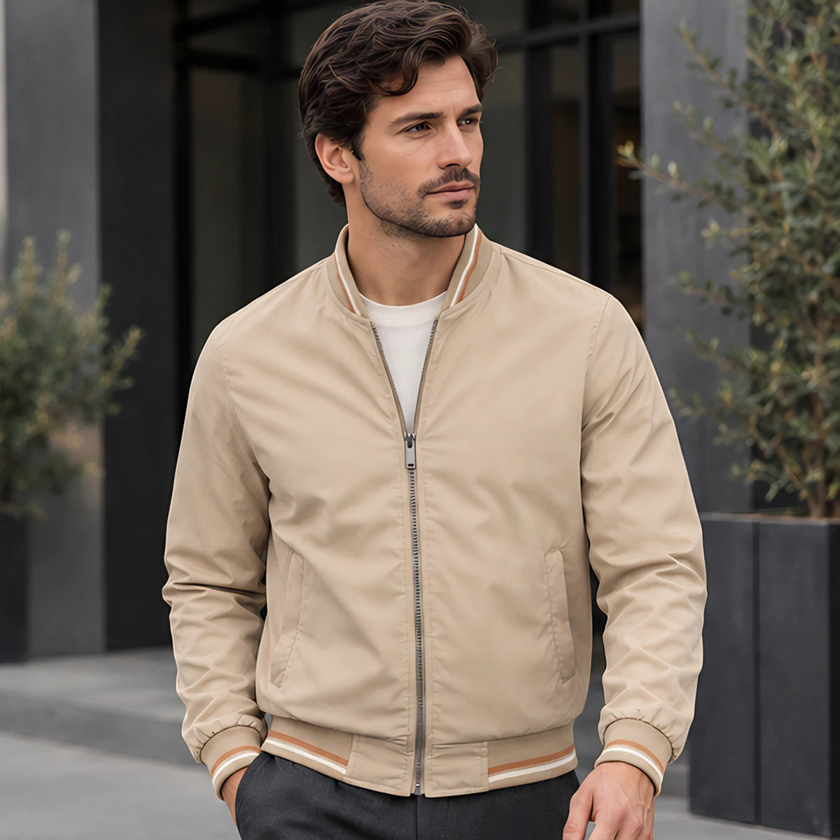Raphael Men's Striped-Trim Bomber Jacket - Khaki - Men's Clothing > Outerwear > Bomber Jackets - Michael Verde - Image 2