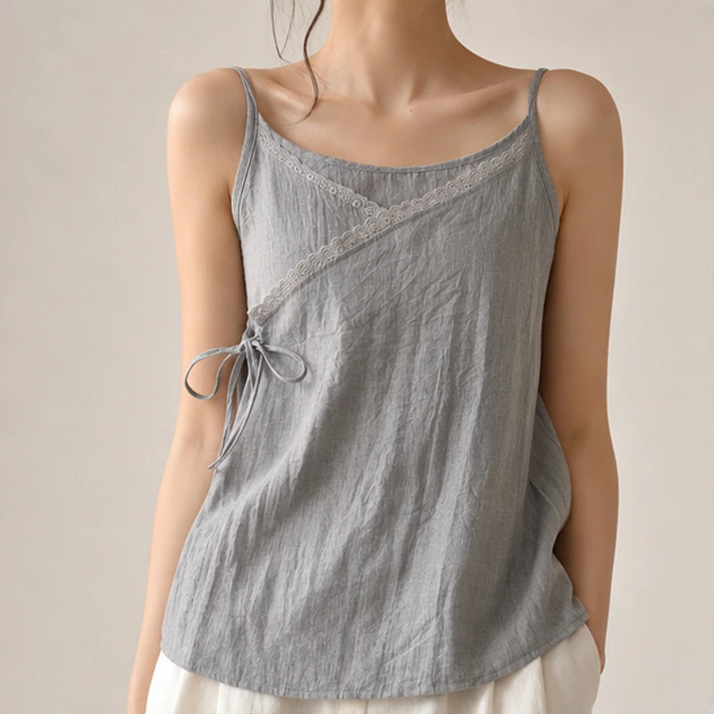 Riva Linen Camisole Tank Top - Gray - Tank Top - Michael Verde - Image 1