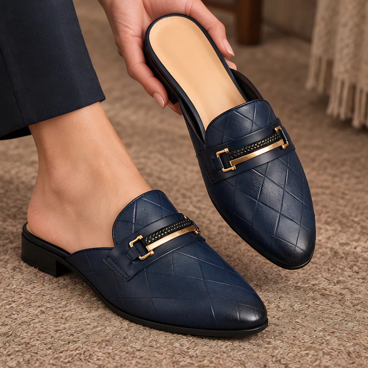 Rivoli Men's Leather Horsebit Mule - Indigo Blue - Footwear > Mules > Horsebit Mules - Michael Verde - Image 2