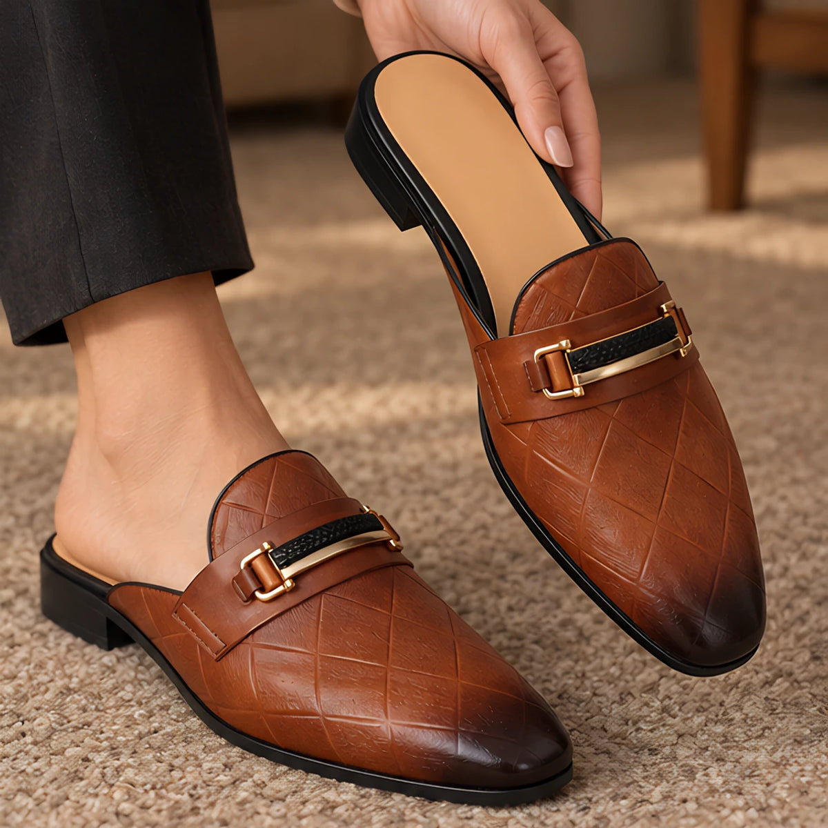 Rivoli Men's Leather Horsebit Mule - Sienna Brown - Footwear > Mules > Horsebit Mules - Michael Verde - Image 2