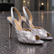 Rosalie Women's Sculpted Stiletto Sandals - Silver - Women's Footwear > Heels > Slingback Stiletto Sandals - Michael Verde - Image 3