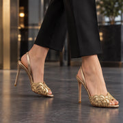 Rosalie Women's Sculpted Stiletto Sandals - Leopard-Gold - Shoes - Michael Verde - Image 2