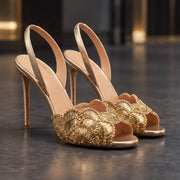 Rosalie Women's Sculpted Stiletto Sandals - Leopard-Gold - Women's Footwear > Heels > Slingback Stiletto Sandals - Michael Verde - Image 3