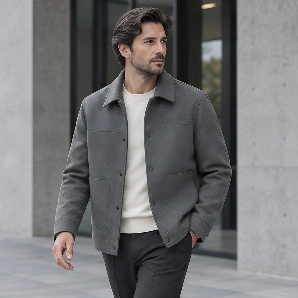 Rourke Men's Brushed Wool Jacket - Oxford Grey - Men's Clothing > Outerwear > Wool Jackets - Michael Verde - Image 2