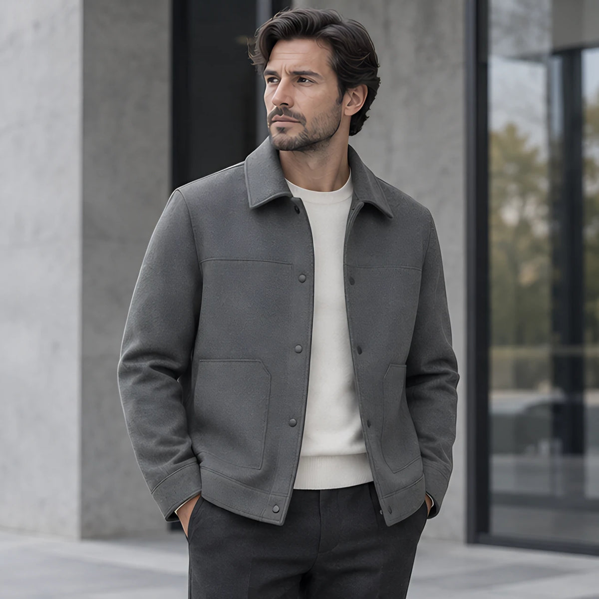 Rourke Men's Brushed Wool Jacket - Oxford Grey - Men's Clothing > Outerwear > Wool Jackets - Michael Verde - Image 1