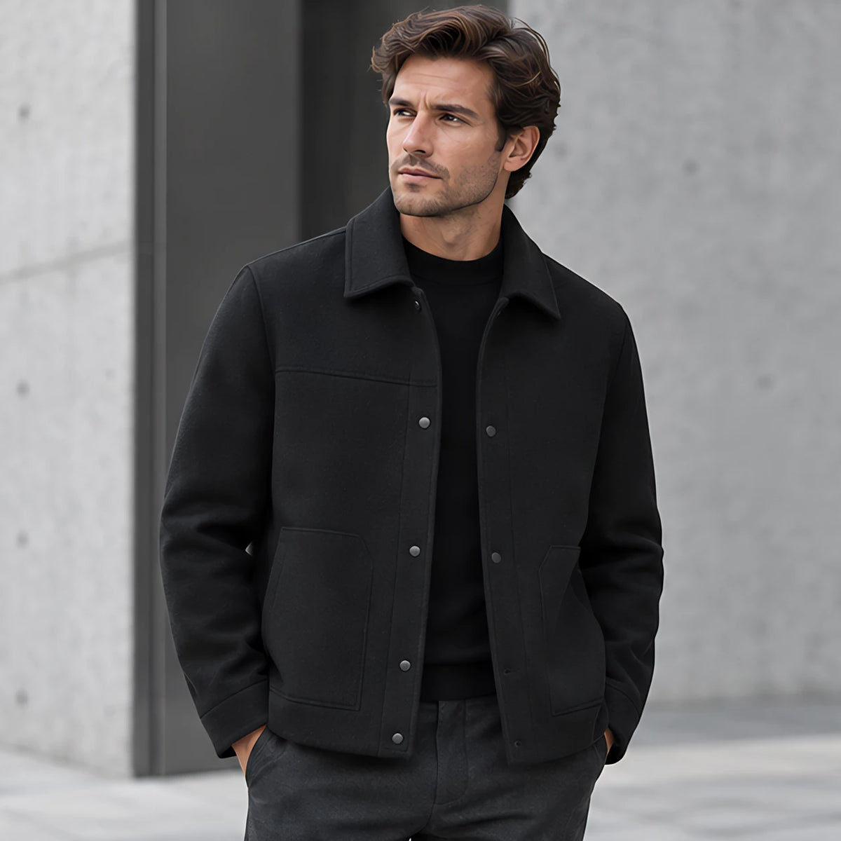 Rourke Men's Brushed Wool Jacket - Black - Men's Clothing > Outerwear > Wool Jackets - Michael Verde - Image 1