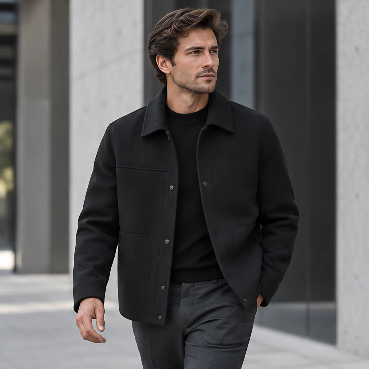Rourke Men's Brushed Wool Jacket - Black - Men's Clothing > Outerwear > Wool Jackets - Michael Verde - Image 2