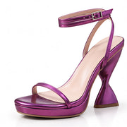 Sabrina Women's Ankle-Strap Sculpted Heel Sandals - Purple - Women's Footwear > Heeled Sandals > Platform Sandals - Michael Verde - Image 1