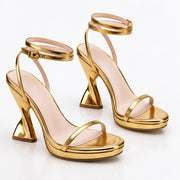Sabrina Women's Ankle-Strap Sculpted Heel Sandals - Leopard-Gold - Shoes - Michael Verde - Image 2