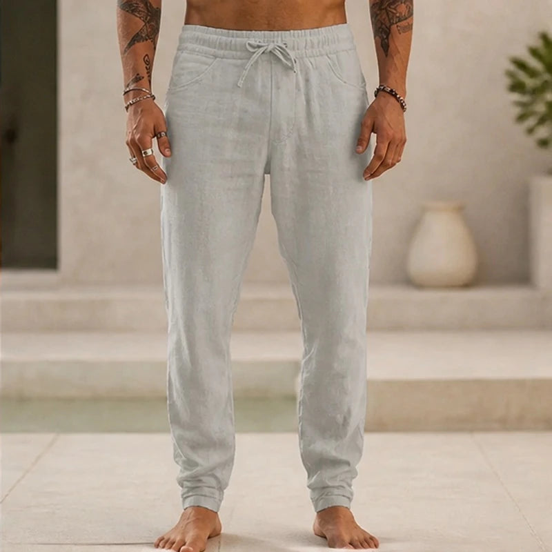 Sorevan Coastal Linen Pants - Light Grey - Pants - Michael Verde - Image 1