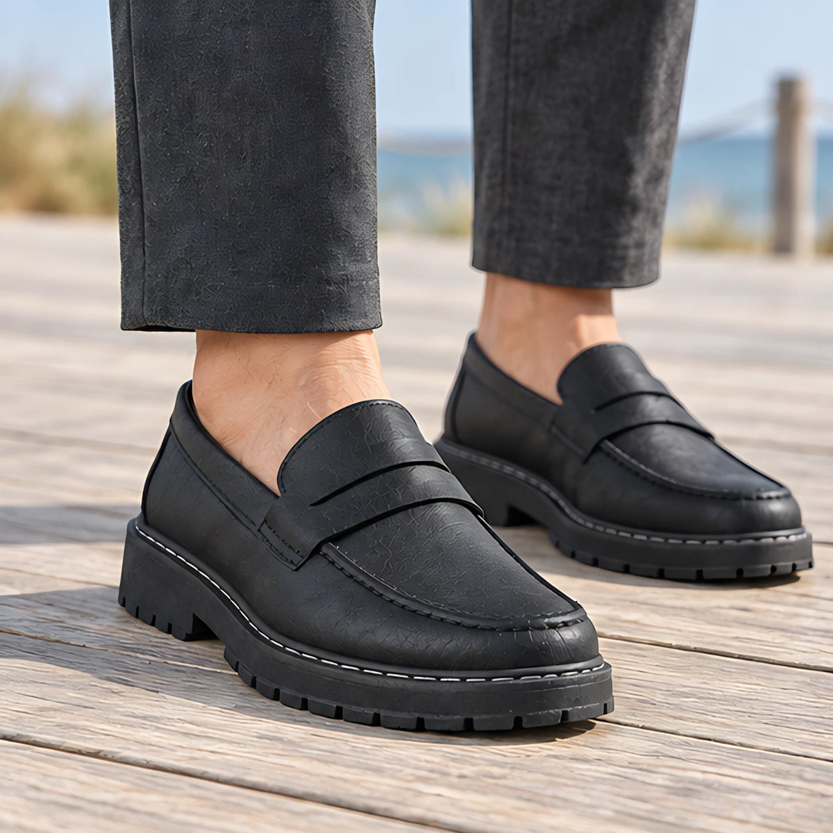Stafford Men's Slip-On Penny Loafers - Black - Men's Footwear > Loafers > Penny Loafers - Michael Verde - Image 1