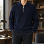 Treviso Men's Rib Knit Half-Zip Sweater - Navy - Men's Clothing > Sweaters & Cardigans > Half-Zip Polo Sweaters - Michael Verde - Image 1