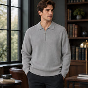 Treviso Men's Rib Knit Half-Zip Sweater - Light Gray - Men's Clothing > Sweaters & Cardigans > Half-Zip Polo Sweaters - Michael Verde - Image 1