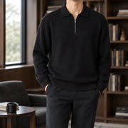 Treviso Men's Rib Knit Half-Zip Sweater - Black - Men's Clothing > Sweaters & Cardigans > Half-Zip Polo Sweaters - Michael Verde - Image 1
