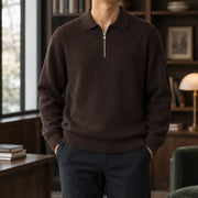 Treviso Men's Rib Knit Half-Zip Sweater - Dark Brown - Men's Clothing > Sweaters & Cardigans > Half-Zip Polo Sweaters - Michael Verde - Image 1
