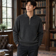 Treviso Men's Rib Knit Half-Zip Sweater - Charcoal - Men's Clothing > Sweaters & Cardigans > Half-Zip Polo Sweaters - Michael Verde - Image 1