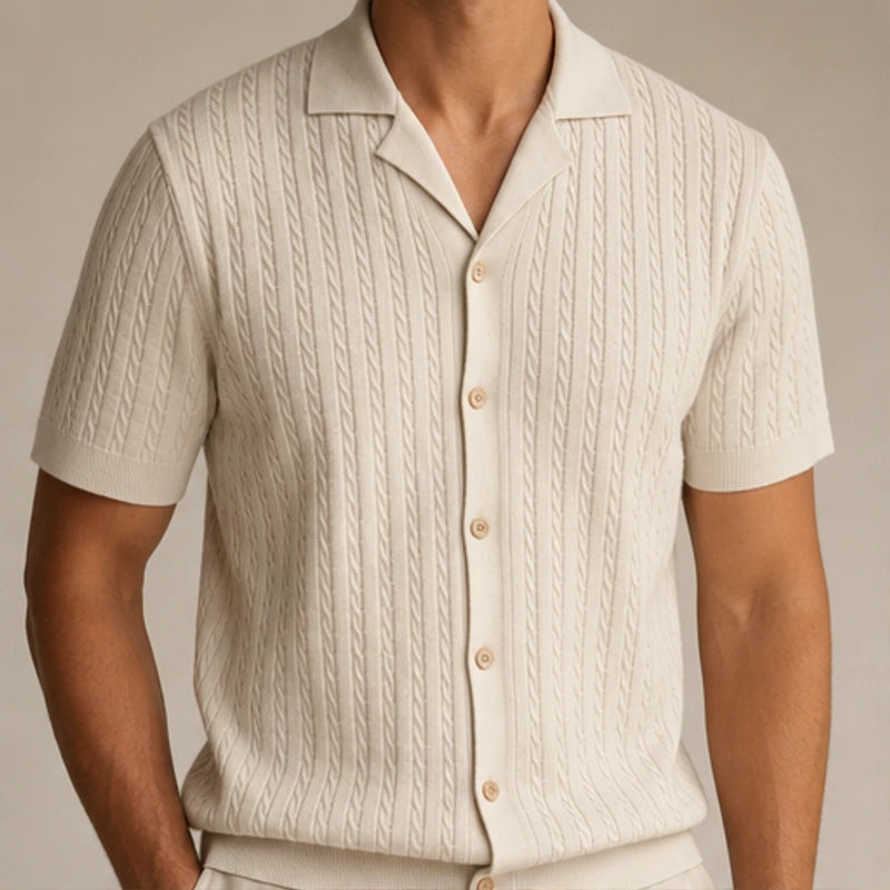 VanHolden Cable Knit Polo Shirt - Khaki - cable knit polo - Michael Verde - Image 3