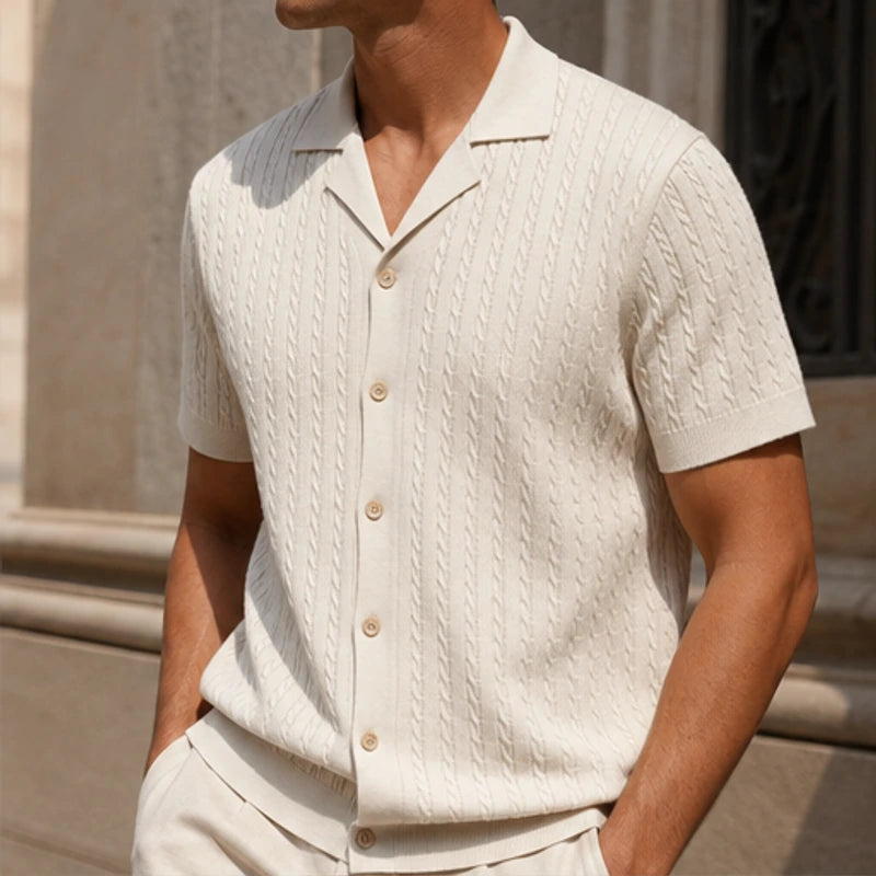 VanHolden Cable Knit Polo Shirt - Khaki - Polo - Michael Verde - Image 1