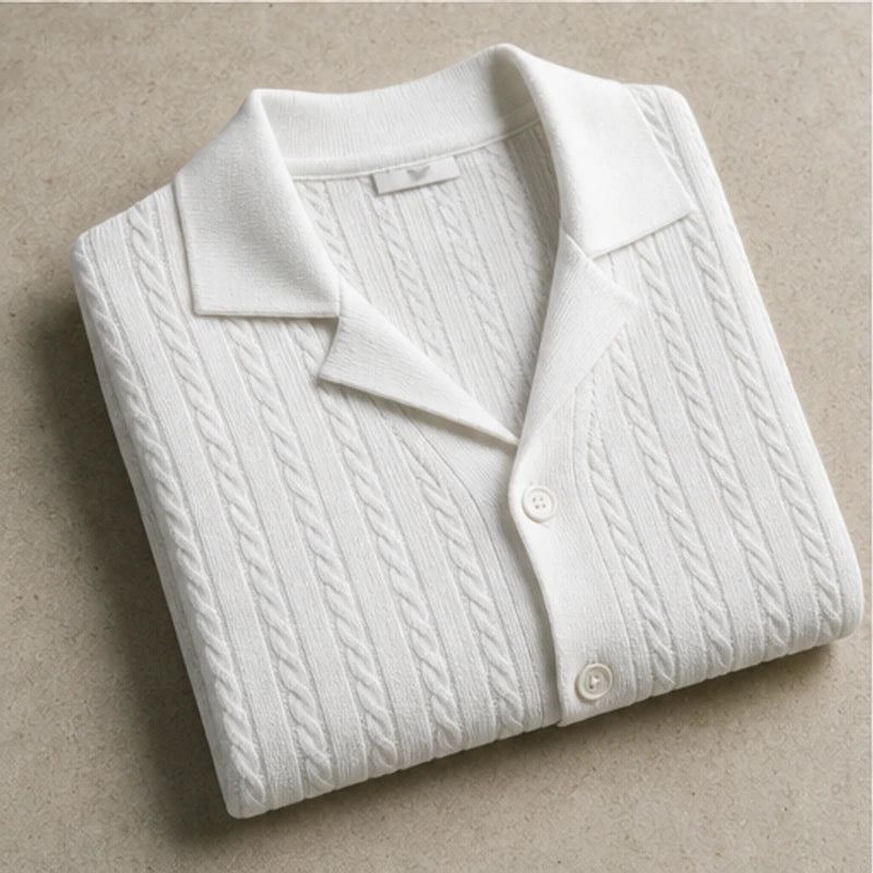 VanHolden Cable Knit Polo Shirt - White - mens shirts - Michael Verde - Image 5