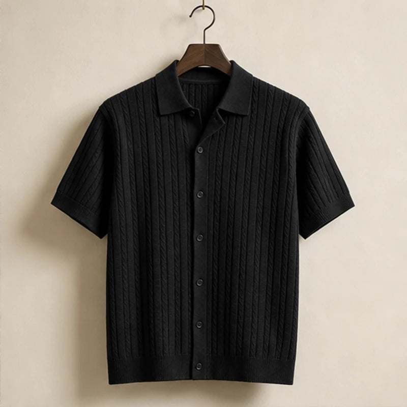 VanHolden Cable Knit Polo Shirt - Black - cable knit polo - Michael Verde - Image 3