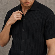 VanHolden Cable Knit Polo Shirt - Black - mens polo shirt - Michael Verde - Image 2