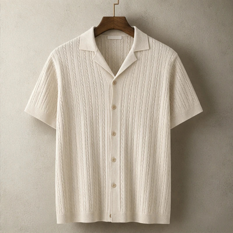 VanHolden Cable Knit Polo Shirt - Khaki - knit polo shirt - Michael Verde - Image 4
