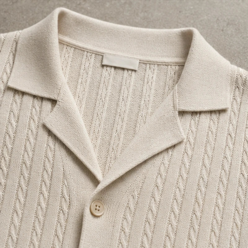 VanHolden Cable Knit Polo Shirt - Khaki - mens shirts - Michael Verde - Image 5