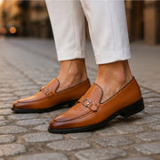 Vercelli Men's Italian Leather Buckle Loafers - Brown - Shoes - Michael Verde - Image 3
