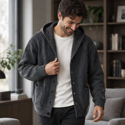 Westbourne Men's Ribbed Hooded Cardigan - Charcoal - Men's Clothing > Knitwear > Hooded Cardigans - Michael Verde - Image 1