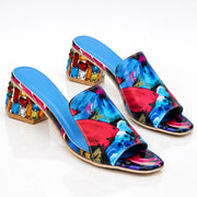 Zorielle Women's Leather Slide Sandals with Rhinestone Block Heel - Floral - Women's Footwear > Sandals > Heeled Slide Sandals - Michael Verde - Image 1